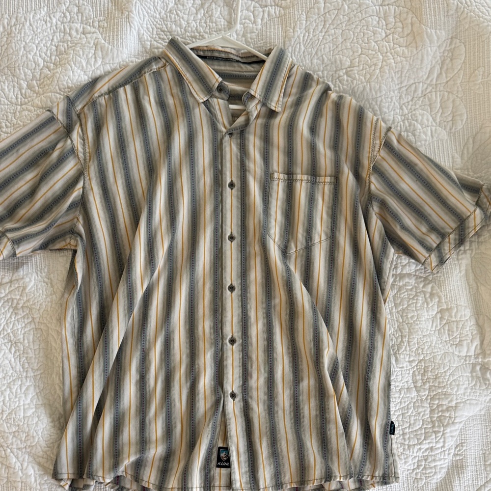 Kuhl Men's Casual Striped Shirt - Tan, Gray, Blue